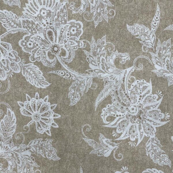 Tessuto Misto Cotone per arredo a fantasia motivo floreale beige - bianco
