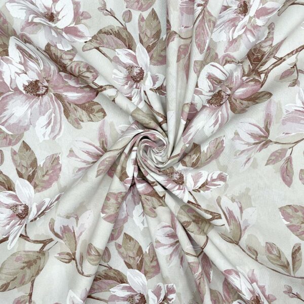 Tessuto Misto Cotone per arredo a fantasia motivo floreale beige - rosa - marroncino