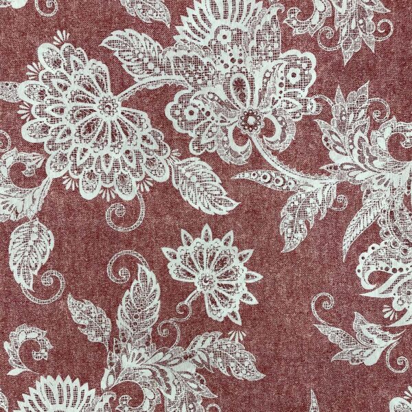Tessuto Misto Cotone per arredo a fantasia motivo floreale rosso - bainco