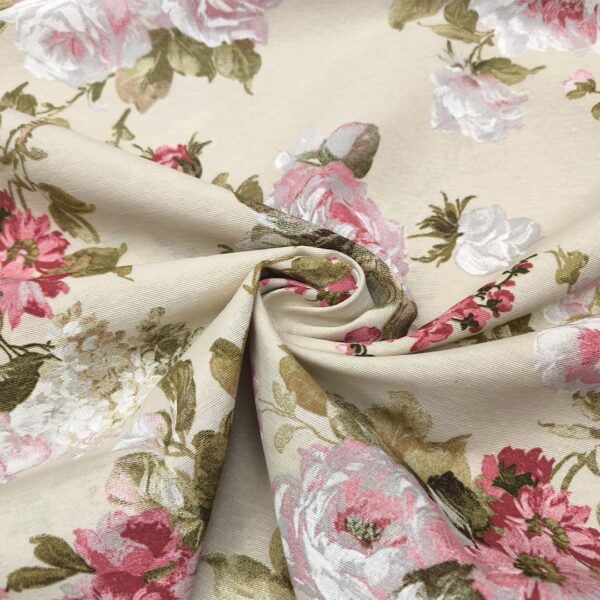 Tessuto Misto Cotone per arredo a fantasia motivo floreale beige - verde - rosa