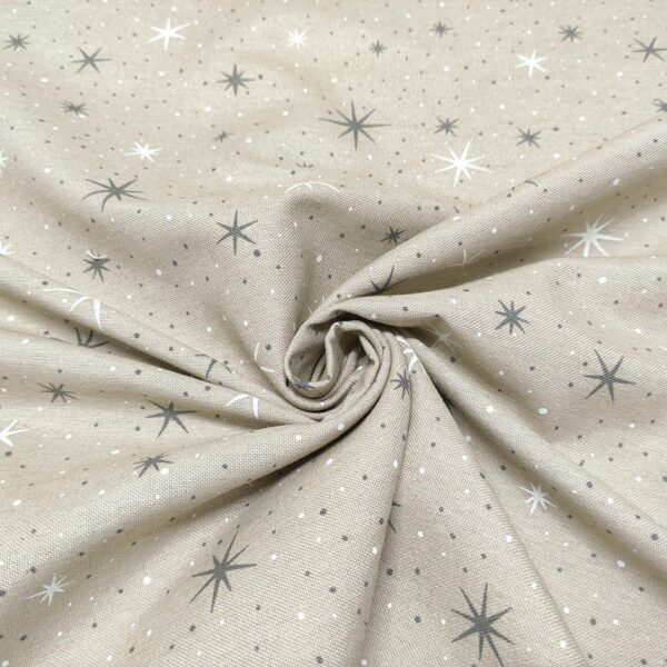 Tessuto Misto Cotone per arredo natalizio a fantasia con stelle beige - grigio - bianco