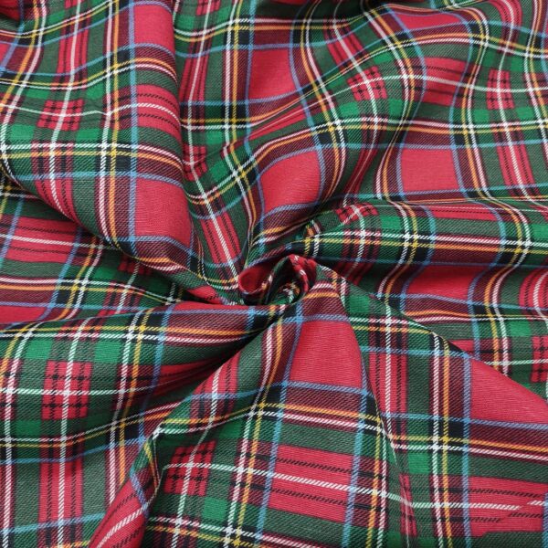 Tessuto Misto Cotone per arredo natalizio a fantasia tartan rosso - verde - giallo - blu