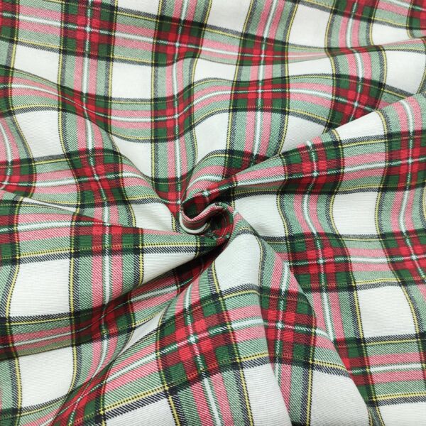 Tessuto Misto Cotone per arredo natalizio a fantasia tartan piccolo bianco - verde - rosso - giallo