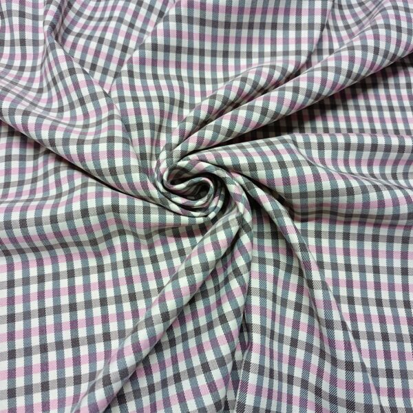 Tessuto Misto cotone peso primaverile motivo quadri grigio - rosa - bainco
