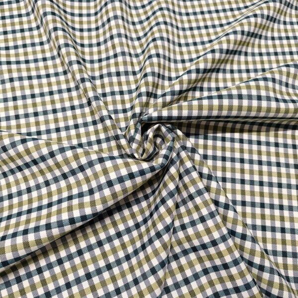 Tessuto Misto cotone peso primaverile motivo quadri verde acido - verde bottiglia - bianco