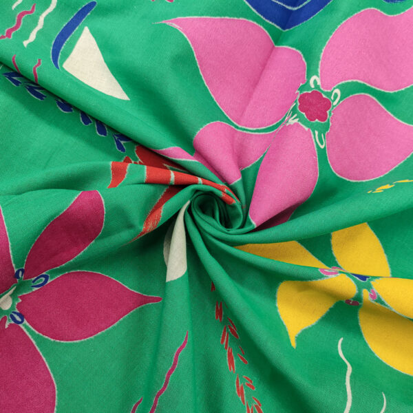 Tessuto Misto lino a fantasia motivo floreale fucsia - giallo - verde