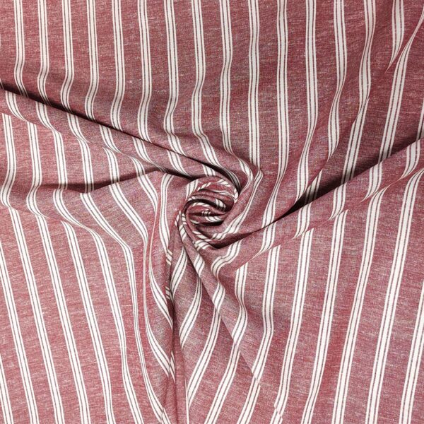 Tessuto Misto lino a fantasia motivo rigato bordeaux - bianco
