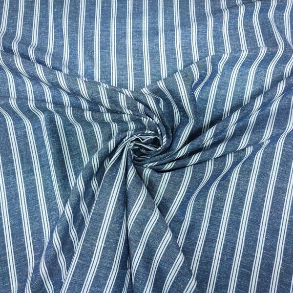 Tessuto Misto lino a fantasia motivo rigato panna - blu navy