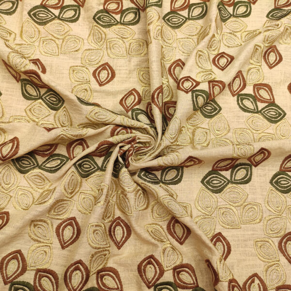 Tessuto Misto Lino ricamato motivo astratto beige - ruggine - verde