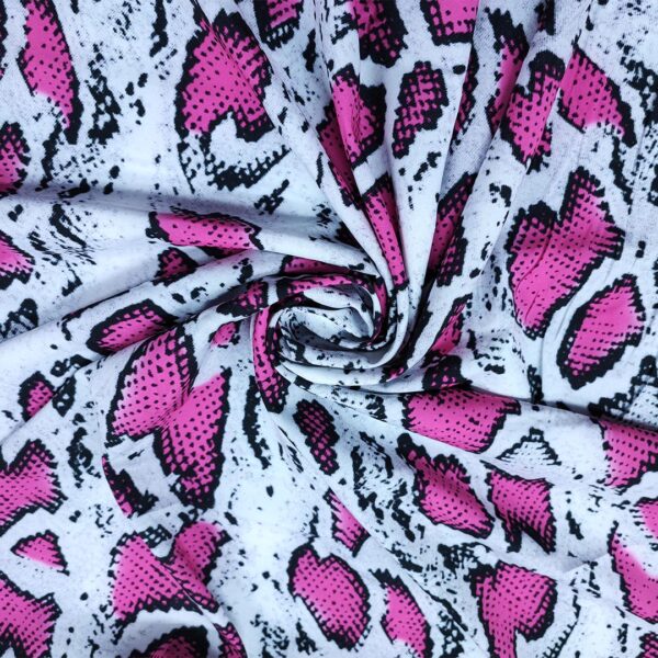 Tessuto Misto Viscosa a fantasia motivo fucsia - nero - bianco
