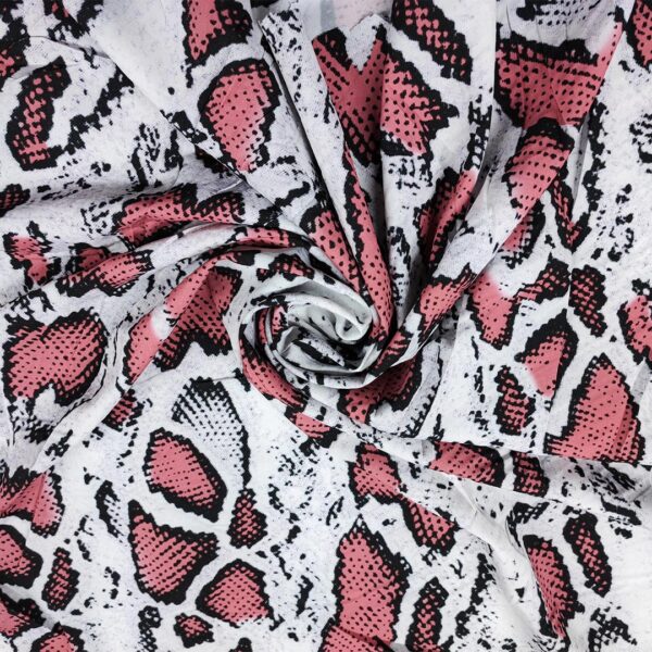 Tessuto Misto Viscosa a fantasia motivo animalier geranio - bianco - nero
