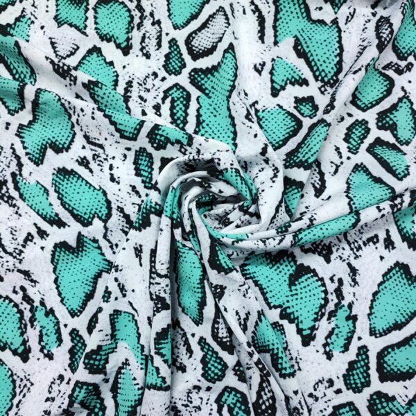 Tessuto Misto Viscosa a fantasia motivo animalier verde tiffany - bianco - nero