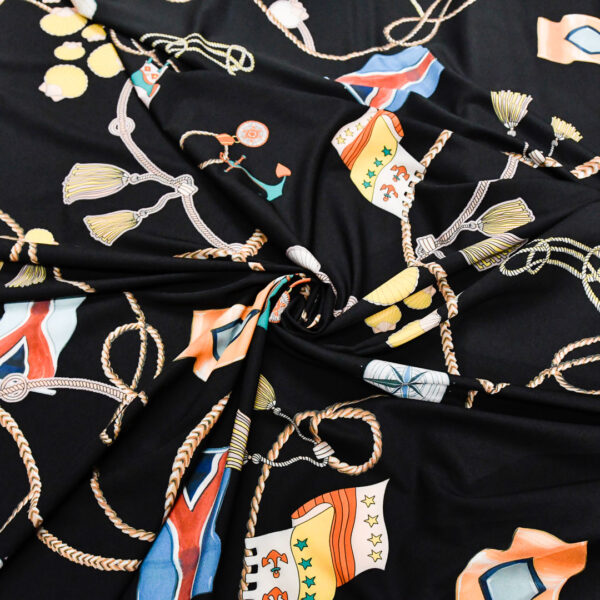 Tessuto Misto Viscosa a fantasia motivo astratto nero - giallo