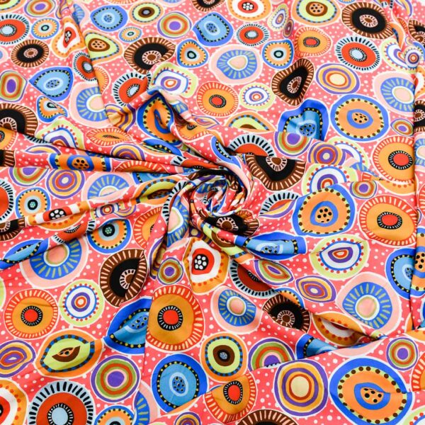 Tessuto Misto Viscosa a fantasia motivo astratto rosa - turchese