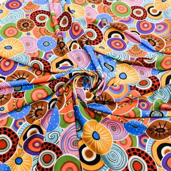 Tessuto Misto Viscosa a fantasia motivo astratto rosa - verde - senape