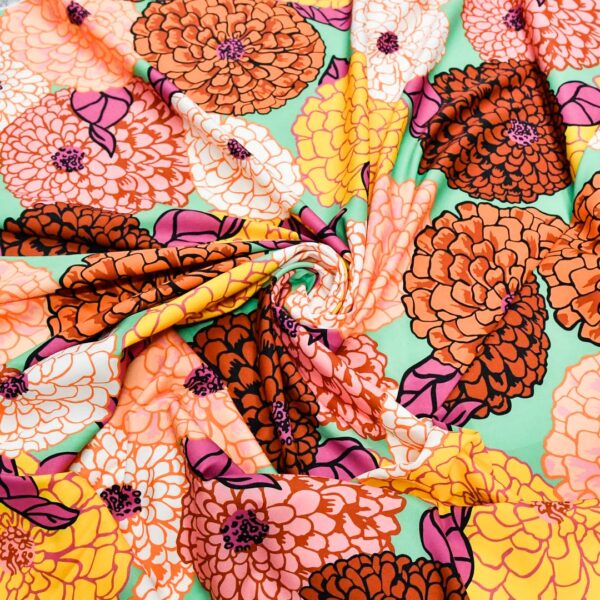 Tessuto Misto Viscosa a fantasia motivo floreale arancione - verde - giallo