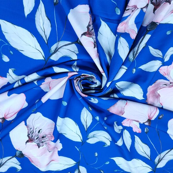 Tessuto Misto Viscosa a fantasia motivo rosa - bianco - bluette
