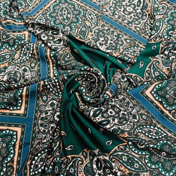 Tessuto Misto Viscosa a fantasia motivo floreale cashmere verde bottiglia - beige