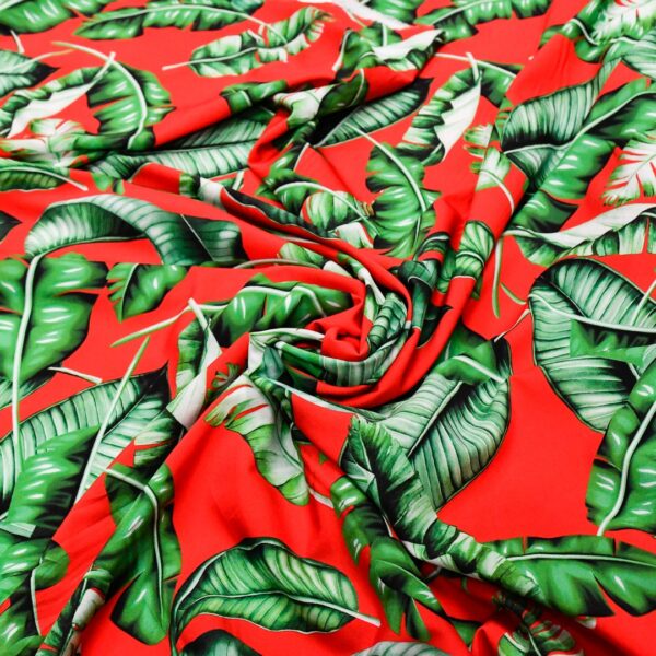 Tessuto Misto Viscosa a fantasia motivo floreale rosso - verde prato
