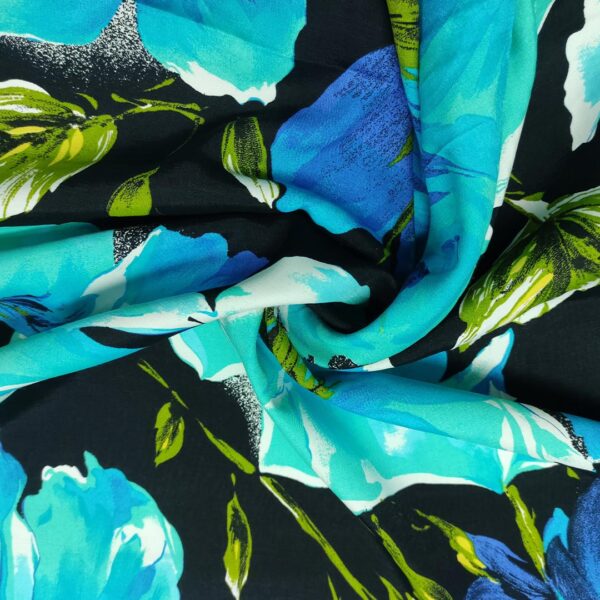 Tessuto Misto Viscosa a fantasia motivo floreale turchese - nero - verde