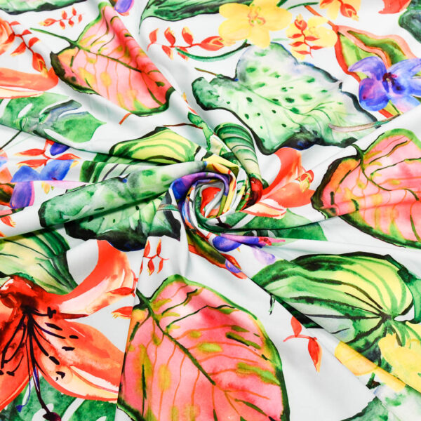 Tessuto Misto Viscosa a fantasia motivo floreale verde - arancione