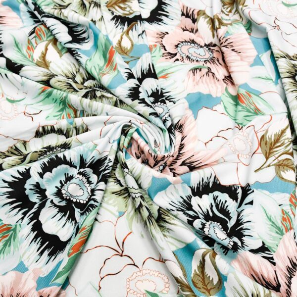 Tessuto Misto Viscosa a fantasia motivo floreale verde - rosa