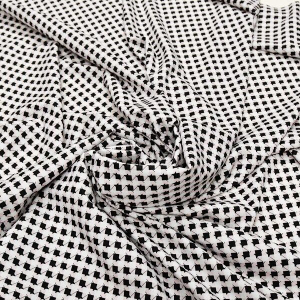 Tessuto Misto Viscosa a fantasia motivo Pied de poule rosa - nero