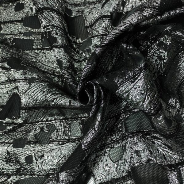 Tessuto Organza jacquard motivo astratto argento - nero