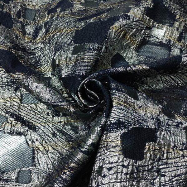 Tessuto Organza jacquard motivo astratto argento - blu