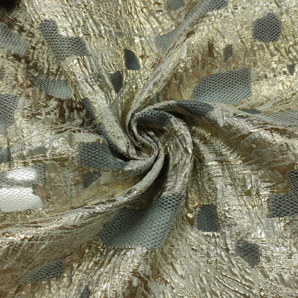 Tessuto Organza jacquard motivo astratto oro - tortora