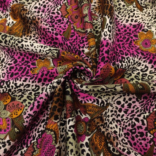 Tessuto Ottoman in misto cotone a fantasia motivo floreale fucsia - ruggine - nero