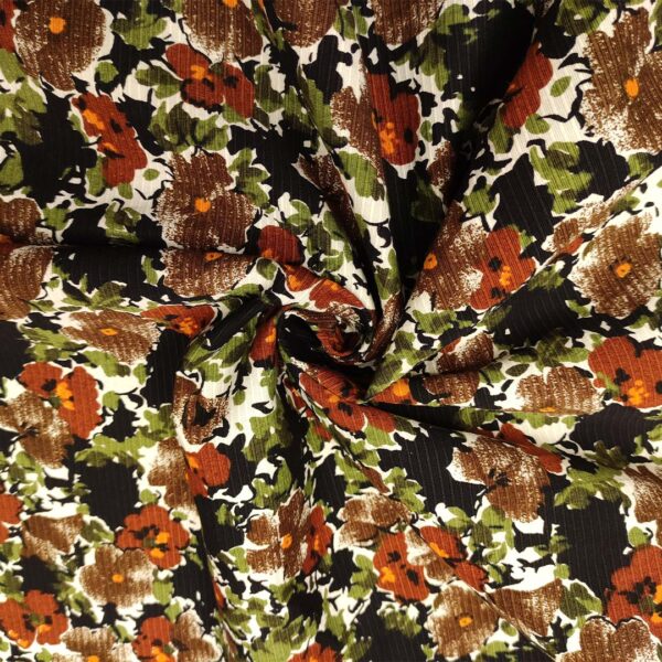 Tessuto Ottoman in misto cotone a fantasia motivo floreale nero - verde - ruggine