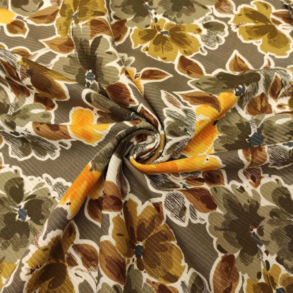 Tessuto Ottoman in misto cotone a fantasia motivo floreale senape - grigio - arancio