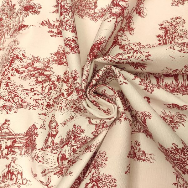 Tessuto Panama in cotone per arredo a fantasia motivo astratto bianco seta - rosso