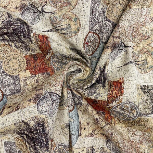 Tessuto per arredo Gobelin a fantasia motivo astratto beige - arancio - azzurro