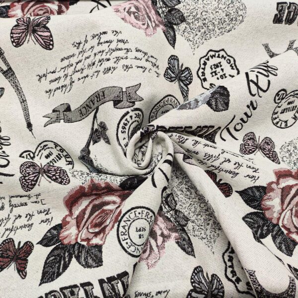 Tessuto per arredo Gobelin a fantasia motivo astratto grigio - nero - rosa