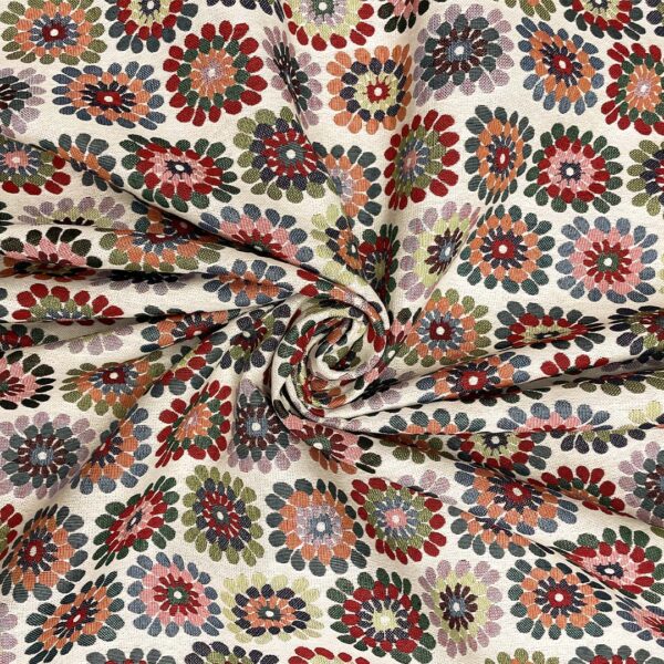 Tessuto per arredo Gobelin a fantasia motivo astratto panna - verde - rosso - blu