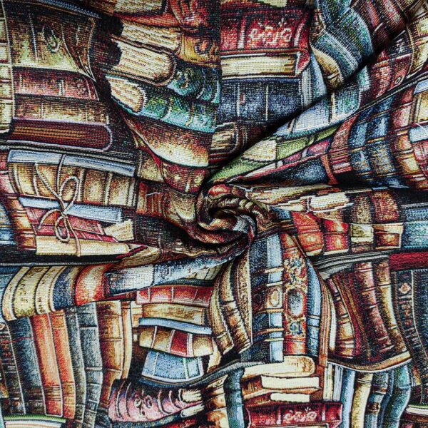 Tessuto per arredo Gobelin a fantasia motivo astratto verde acido - ocra - turchese - rosso