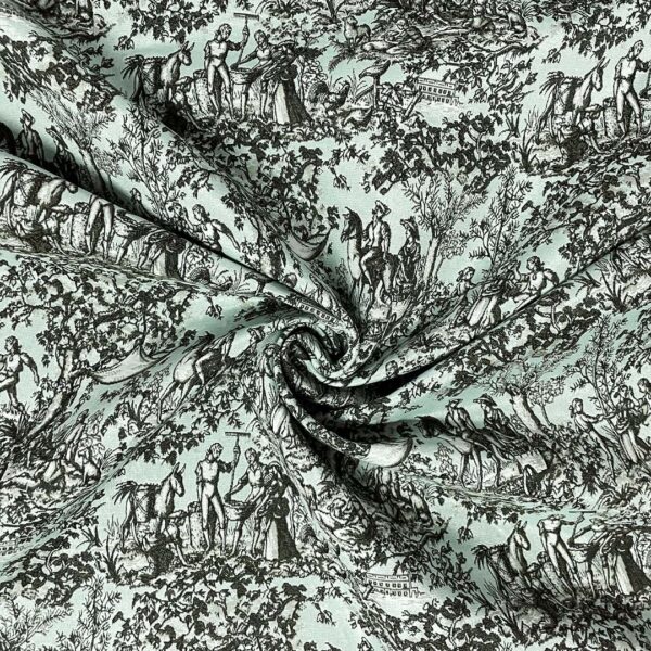 Tessuto per arredo Gobelin a fantasia motivo astratto verde acqua - tortora