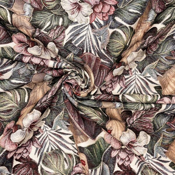 Tessuto per arredo Gobelin a fantasia motivo astratto vinaccio - panna - azzurro - verde