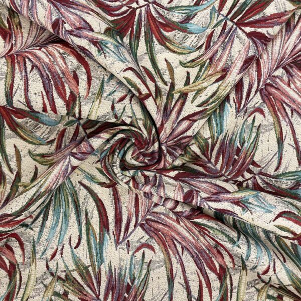 Tessuto per arredo Gobelin a fantasia motivo floreale beige - turchese - vinaccio - bordeaux