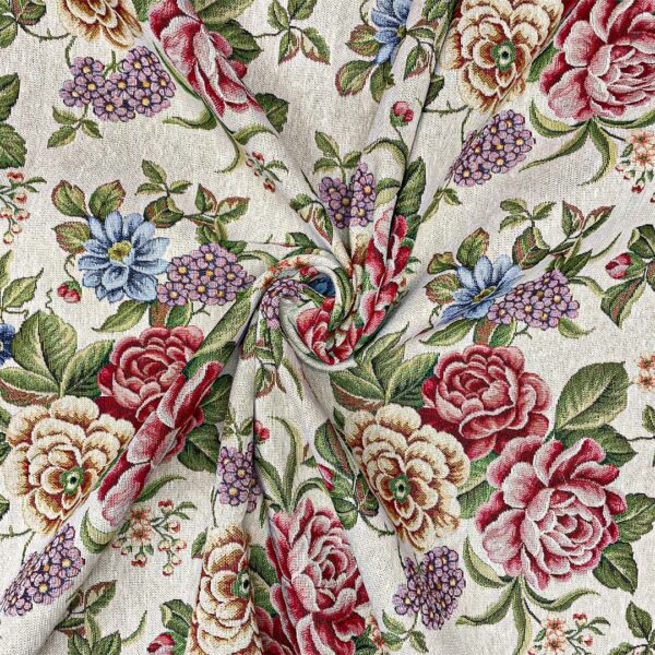Tessuto per arredo Gobelin a fantasia motivo floreale beige - verde - bordeaux - azzurro - arancio