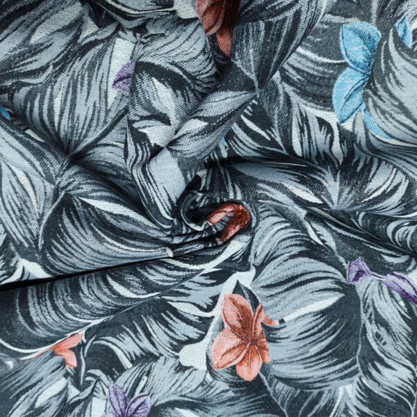 Tessuto per arredo Gobelin a fantasia motivo floreale grigio - viola - arancio - giallo