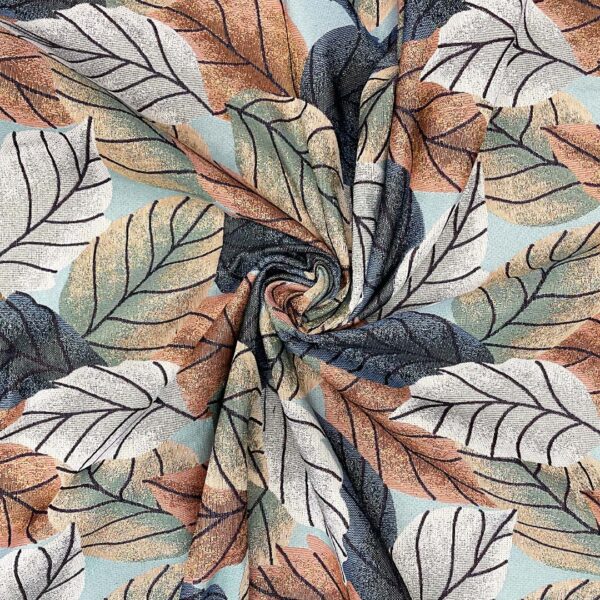 Tessuto per arredo Gobelin a fantasia motivo floreale verde acqua - tortora - arancio