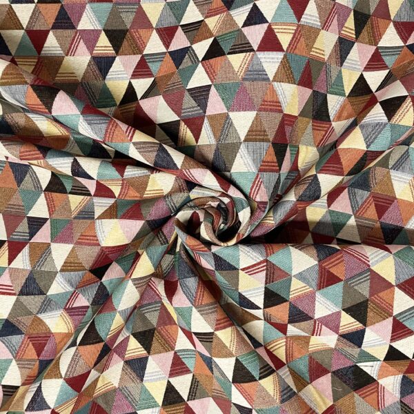 Tessuto per arredo Gobelin a fantasia motivo geometrico beige - turchese - arancio - bordeaux