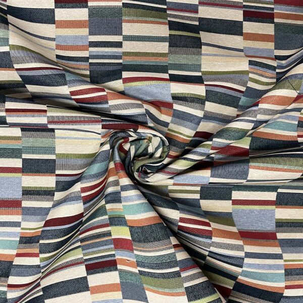 Tessuto per arredo Gobelin a fantasia motivo geometrico beige - verde - bordeaux - azzurro