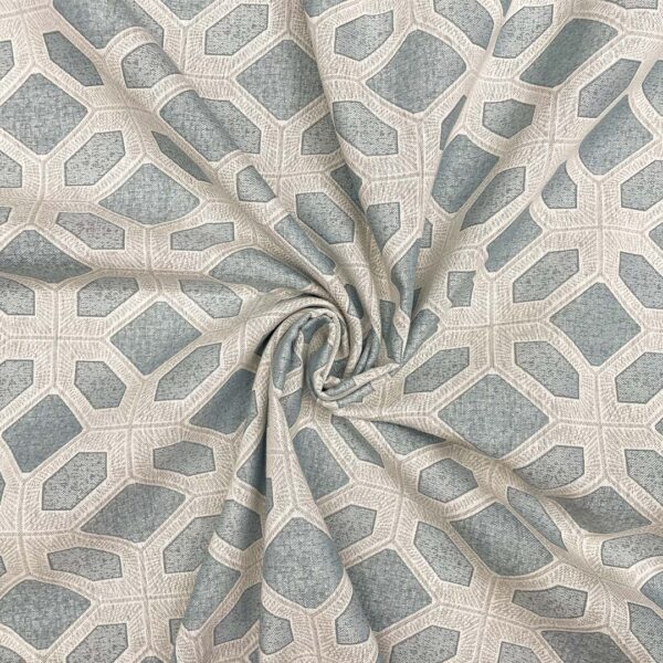 Tessuto per arredo Gobelin a fantasia motivo geometrico panna - tortora - azzurro