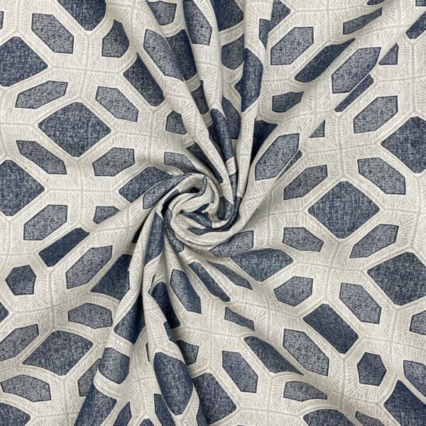 Tessuto per arredo Gobelin a fantasia motivo geometrico panna - beige - blu