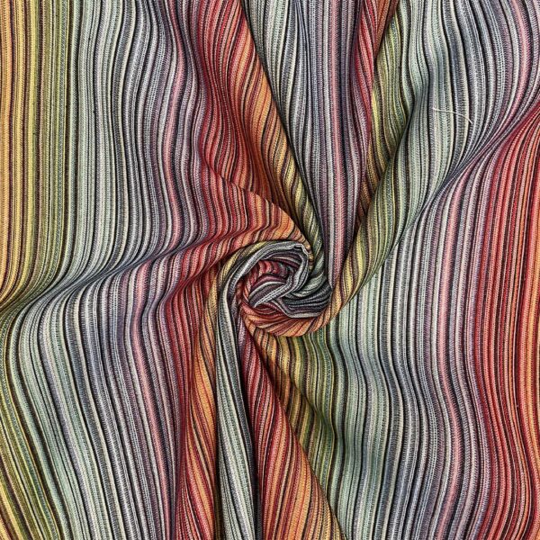 Tessuto per arredo Gobelin a fantasia motivo rigato verde - azzurro - fucsia - arancio