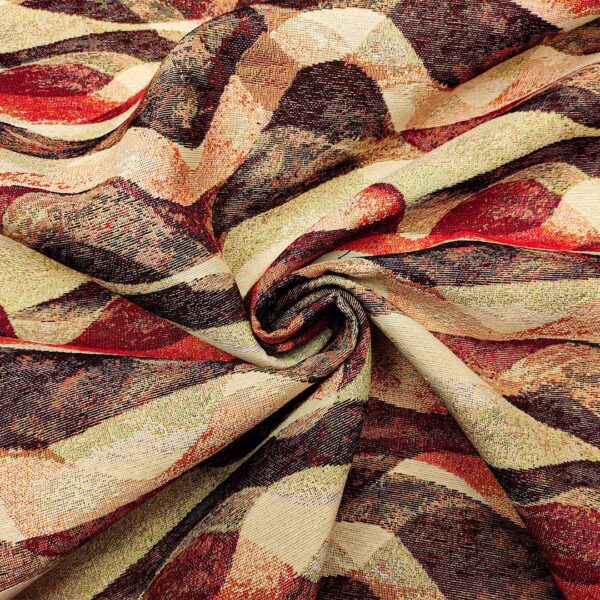 Tessuto per arredo Gobelin a fantasia motivo astratto beige - verde salvia - arancio - coccio